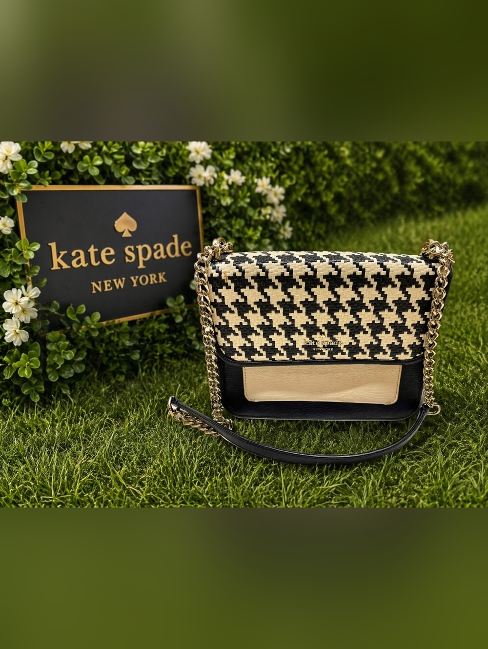 kate spade Houndstooth Crossbody Bag in Black & Cream